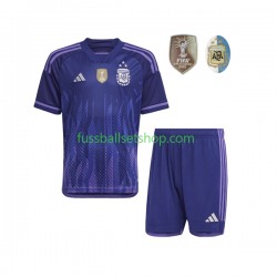Günstige Fußball Trikotsatz Argentinien 3 Stars Kinder Auswärtstrikot World Cup 2022 Kurzarm