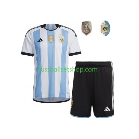 Günstige Fußball Trikotsatz Argentinien 3 Stars Kinder Heimtrikot World Cup 2022 Kurzarm