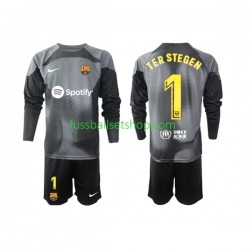 Günstige Fußball Trikotsatz FC Barcelona Ter Stegen 1 Torwart Kinder Auswärtstrikot 2022-2023 Langarm