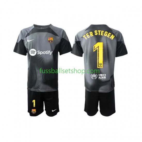 Günstige Fußball Trikotsatz FC Barcelona Ter Stegen 1 Torwart Kinder Auswärtstrikot 2022-2023 Kurzarm