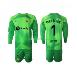 Günstige Fußball Trikotsatz FC Barcelona Ter Stegen 1 Torwart Kinder Heimtrikot 2022-2023 Langarm