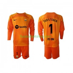 Günstige Fußball Trikotsatz FC Barcelona Ter Stegen 1 Torwart Kinder Ausweichtrikot 2022-2023 Langarm