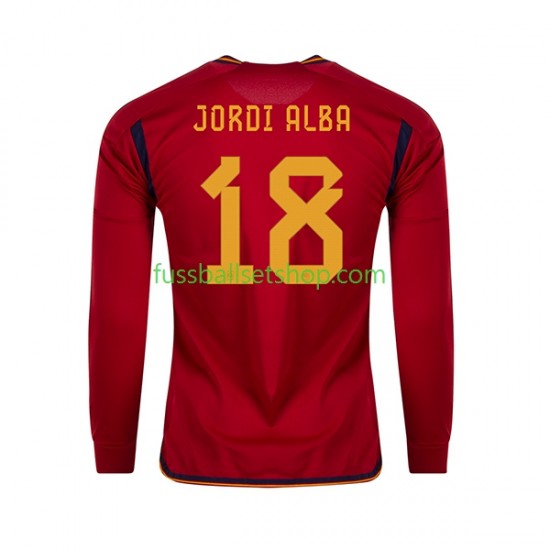 Günstige Fußball Trikotsatz Spanien JORDI ALBA 18 Herren Heimtrikot World Cup 2022 Langarm