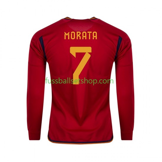 Günstige Fußball Trikotsatz Spanien MORATA 7 Herren Heimtrikot World Cup 2022 Langarm