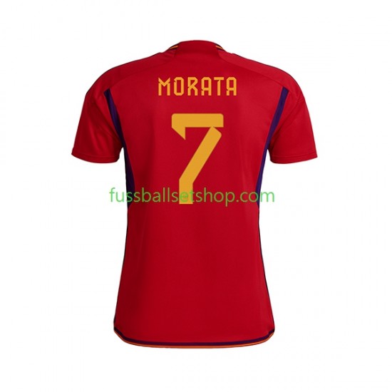 Günstige Fußball Trikotsatz Spanien MORATA 7 Herren Heimtrikot World Cup 2022 Kurzarm