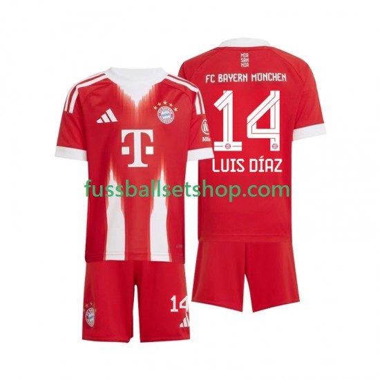 Günstige Fußball Trikotsatz FC Bayern München Luis Diaz 14 Kinder Heimtrikot 2025-2026 Kurzarm