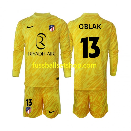 Günstige Fußball Trikotsatz Atlético Madrid Jan Oblak 13 Torwart Kinder Ausweichtrikot 2024-2025 Langarm