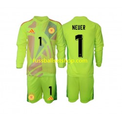 Günstige Fußball Trikotsatz Deutschland Manuel Neuer 1 Torwart Kinder Auswärtstrikot Euro 2024 Langarm