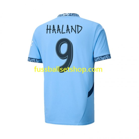Günstige Fußball Trikotsatz Manchester City UCL Font Haaland 9 Herren Heimtrikot 2024-2025 Kurzarm