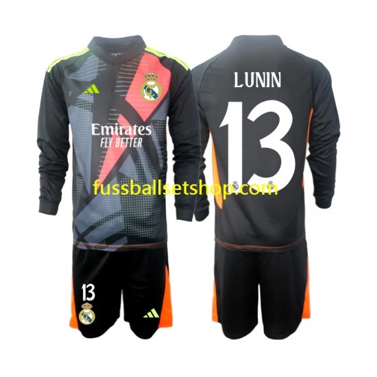 Günstige Fußball Trikotsatz Real Madrid Andriy Lunin 13 Torwart Kinder Auswärtstrikot 2024-2025 Langarm