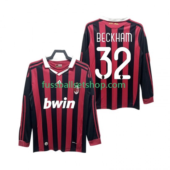 Günstige Fußball Trikotsatz AC Mailand BECKHAM 32 2009 Retro Herren Heimtrikot 2010 Langarm