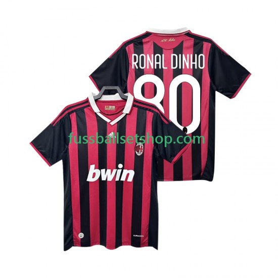 Günstige Fußball Trikotsatz AC Mailand RONALDINHO 80 2009 Retro Herren Heimtrikot 2010 Kurzarm