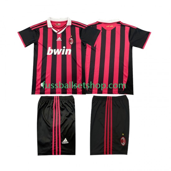 Günstige Fußball Trikotsatz AC Mailand 2009 Retro Kinder Heimtrikot 2010 Kurzarm