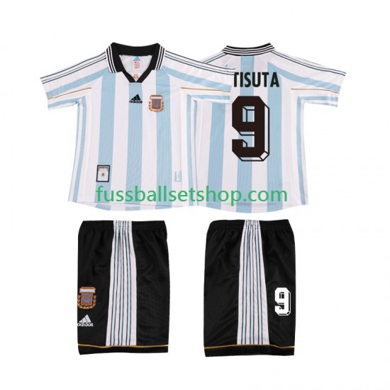 Günstige Fußball Trikotsatz Argentinien BATISUTA 9 Retro Kinder Heimtrikot 1998 Kurzarm