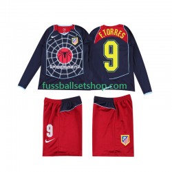 Günstige Fußball Trikotsatz Atlético Madrid F TORRES 9 2004 2005 Retro Kinder Auswärtstrikot Langarm