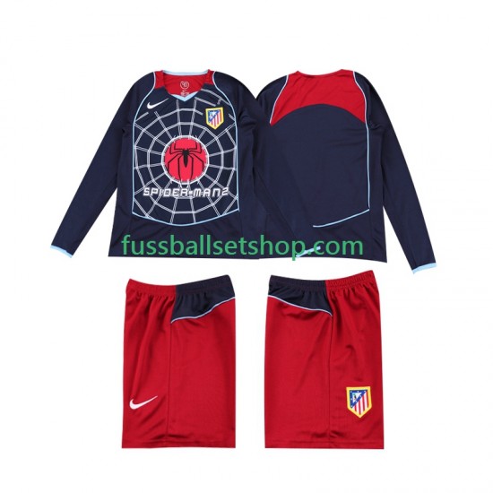 Günstige Fußball Trikotsatz Atlético Madrid 2004 2005 Retro Kinder Auswärtstrikot Langarm