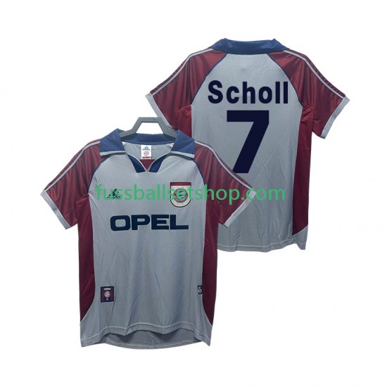 Günstige Fußball Trikotsatz FC Bayern München Scholl 7 Retro Herren Ausweichtrikot 1998 1999 Kurzarm