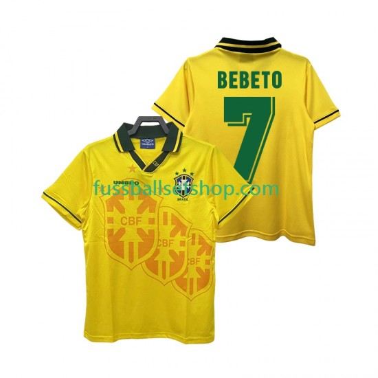 Günstige Fußball Trikotsatz Brasilien BEBETO 7 Retro Herren Heimtrikot 1994 Kurzarm