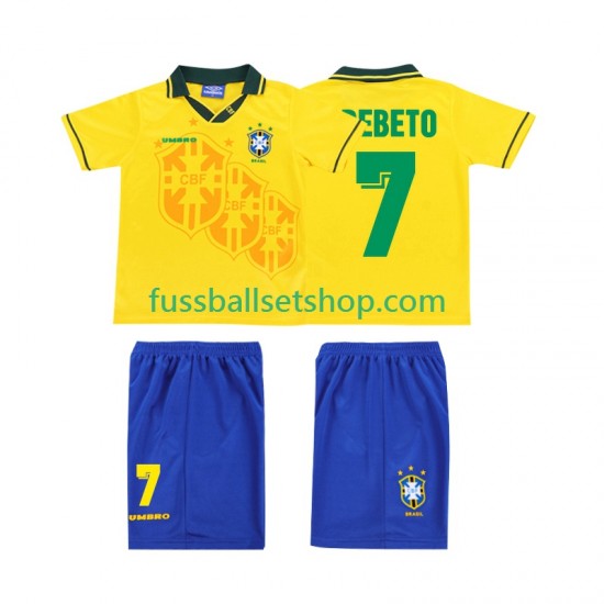 Günstige Fußball Trikotsatz Brasilien BEBETO 7 Retro Kinder Heimtrikot 1994 Kurzarm