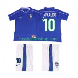 Günstige Fußball Trikotsatz Brasilien RIVALDO 10 Retro Kinder Auswärtstrikot 1998 Kurzarm