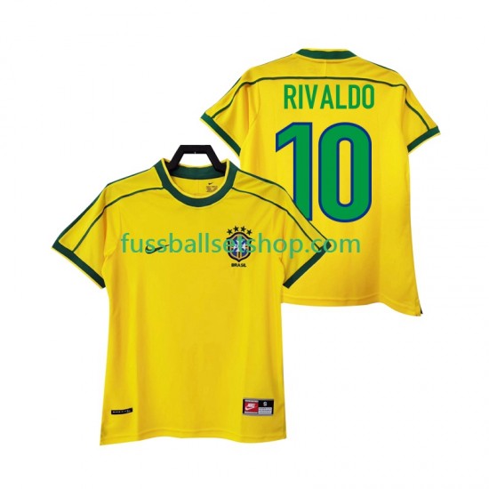 Günstige Fußball Trikotsatz Brasilien RIVALDO 10 Retro Herren Heimtrikot 1998 Kurzarm