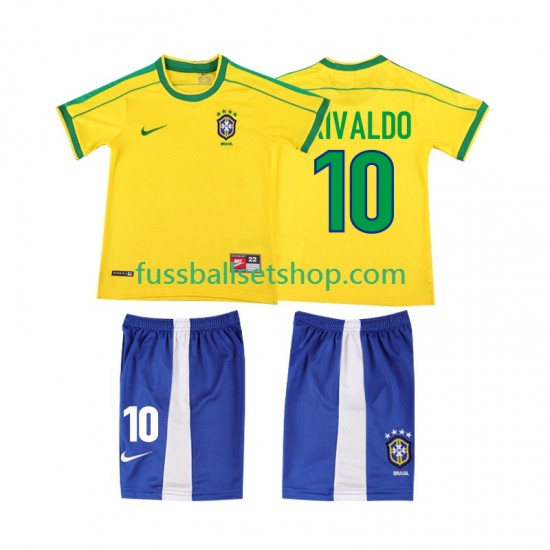 Günstige Fußball Trikotsatz Brasilien RIVALDO 10 Retro Kinder Heimtrikot 1998 Kurzarm