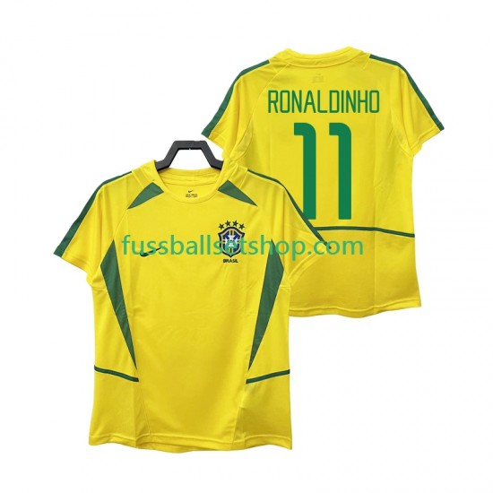 Günstige Fußball Trikotsatz Brasilien RONALDINHO 11 Retro Herren Heimtrikot 2002 Kurzarm