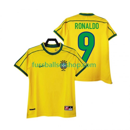 Günstige Fußball Trikotsatz Brasilien RONALDO 9 Retro Herren Heimtrikot 1998 Kurzarm