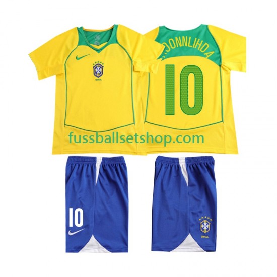 Günstige Fußball Trikotsatz Brasilien RONALOINHO 10 2004 Retro Kinder Heimtrikot Kurzarm