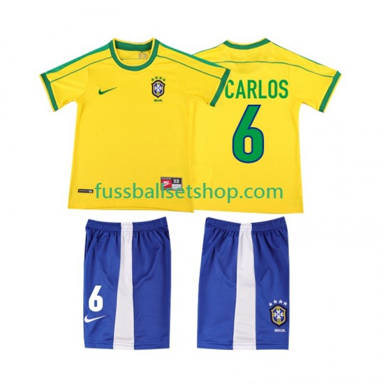 Günstige Fußball Trikotsatz Brasilien Roberto Carlos 6 Retro Kinder Heimtrikot 1998 Kurzarm