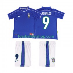 Günstige Fußball Trikotsatz Brasilien Ronaldo 9 Retro Kinder Auswärtstrikot 1998 Kurzarm