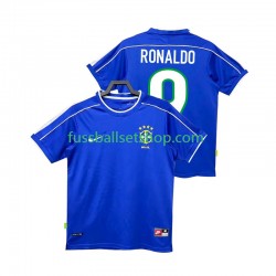 Günstige Fußball Trikotsatz Brasilien Ronaldo 9 Retro Herren Auswärtstrikot 1998 Kurzarm