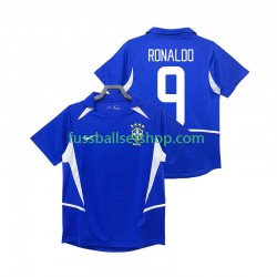 Günstige Fußball Trikotsatz Brasilien Ronaldo 9 Retro Herren Auswärtstrikot 2002 Kurzarm