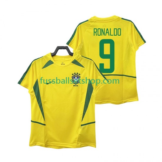 Günstige Fußball Trikotsatz Brasilien Ronaldo 9 Retro Herren Heimtrikot 2002 Kurzarm