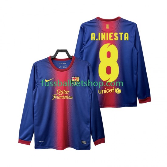 Günstige Fußball Trikotsatz FC Barcelona A INIESTA 8 2012 2013 Retro Herren Heimtrikot Langarm