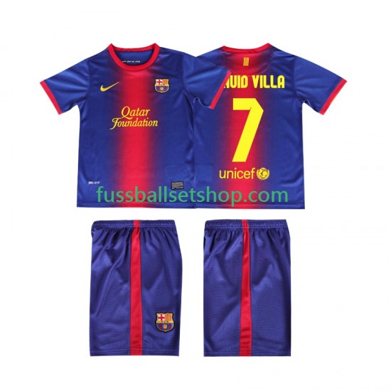 Günstige Fußball Trikotsatz FC Barcelona DAUID VILLA 7 2012 2013 Retro Kinder Heimtrikot Kurzarm