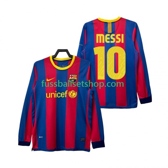 Günstige Fußball Trikotsatz FC Barcelona Lionel Messi 10 Retro Herren Heimtrikot 2011 2010 Langarm