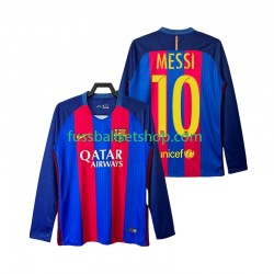 Günstige Fußball Trikotsatz FC Barcelona Lionel Messi 10 2016 2017 Retro Herren Heimtrikot Langarm