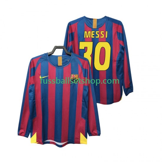Günstige Fußball Trikotsatz FC Barcelona Lionel Messi 30 2005 Retro Herren Heimtrikot 2006 Langarm