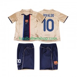 Günstige Fußball Trikotsatz FC Barcelona RIVALDO 10 2001 Retro Kinder Auswärtstrikot 2002 Kurzarm