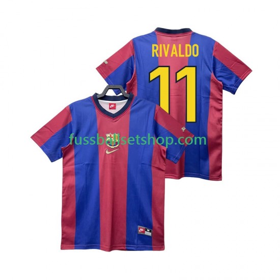 Günstige Fußball Trikotsatz FC Barcelona RIVALDO 11 Retro Herren Heimtrikot 1998 1999 Kurzarm