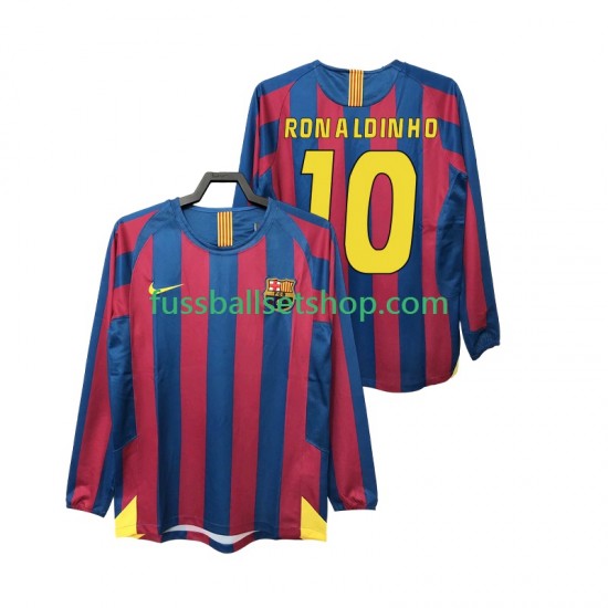 Günstige Fußball Trikotsatz FC Barcelona RONALDINHO 10 2005 Retro Herren Heimtrikot 2006 Langarm