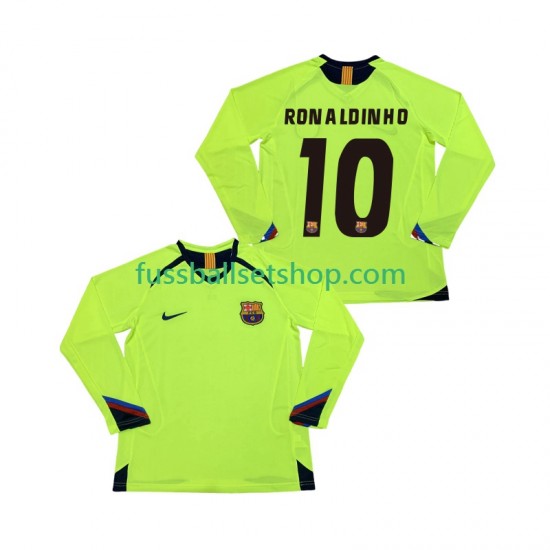 Günstige Fußball Trikotsatz FC Barcelona RONALDINHO 10 2005 Retro Herren Auswärtstrikot 2006 Langarm