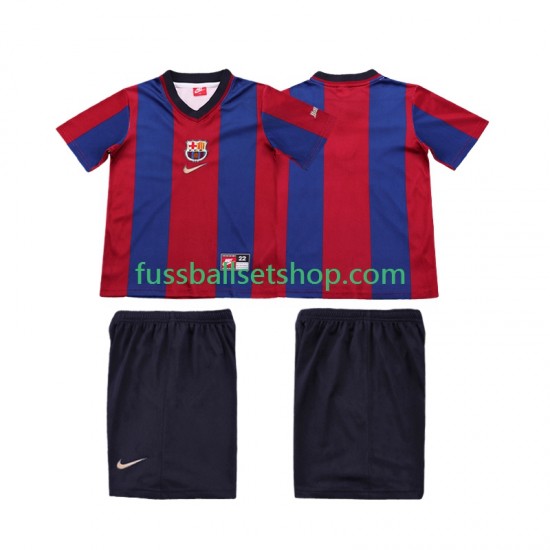 Günstige Fußball Trikotsatz FC Barcelona Retro Kinder Heimtrikot 1998 1999 Kurzarm