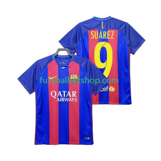 Günstige Fußball Trikotsatz FC Barcelona Suárez 9 2016 2017 Retro Herren Heimtrikot Kurzarm