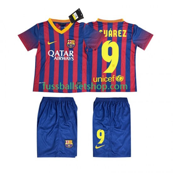 Günstige Fußball Trikotsatz FC Barcelona SUARZE 9 2013 2014 Retro Kinder Heimtrikot Kurzarm