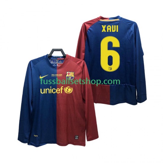 Günstige Fußball Trikotsatz FC Barcelona XAVI 6 Champions League 2009 Retro Herren Heimtrikot 2008 Langarm