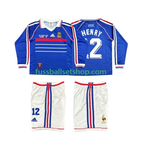 Günstige Fußball Trikotsatz Frankreich Henry 12 Retro Kinder Heimtrikot 1998 Langarm
