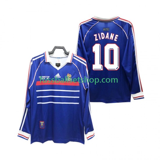 Günstige Fußball Trikotsatz Frankreich ZIDANE 10 Retro Herren Heimtrikot 1998 Langarm