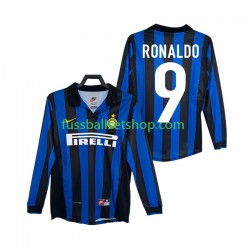 Günstige Fußball Trikotsatz Inter Mailand Ronaldo 9 Retro Herren Heimtrikot 1998 1999 Langarm